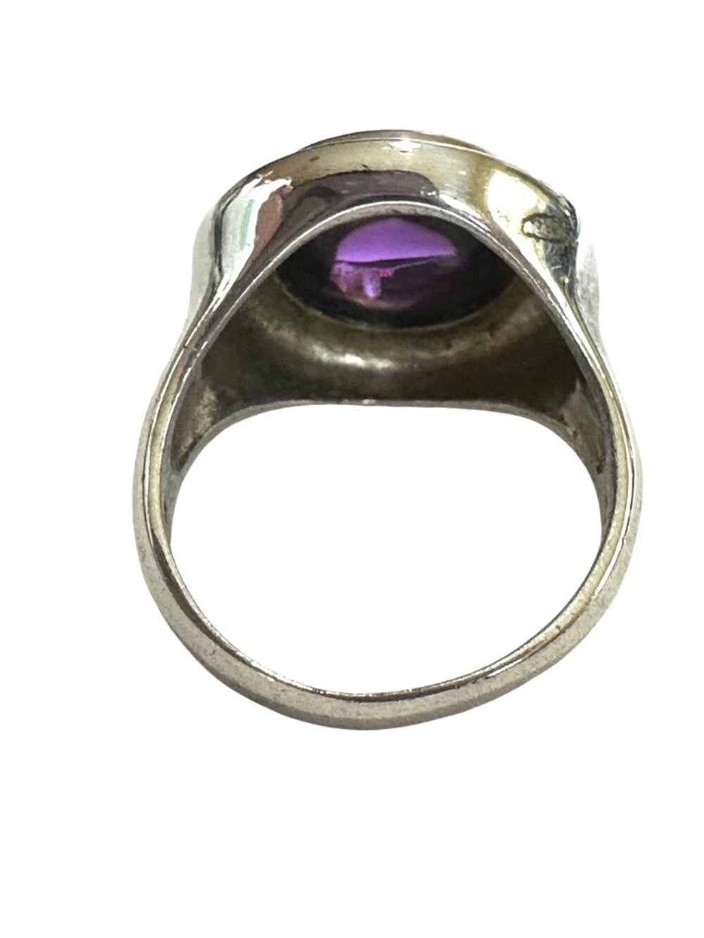 Sterling Silver Ring With Round Dark Violet Stone Signed AT 925 Size 6.75 - Picture 4 of 8